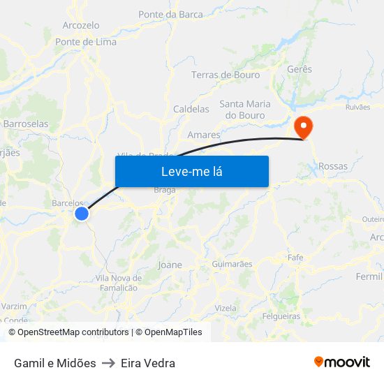 Gamil e Midões to Eira Vedra map