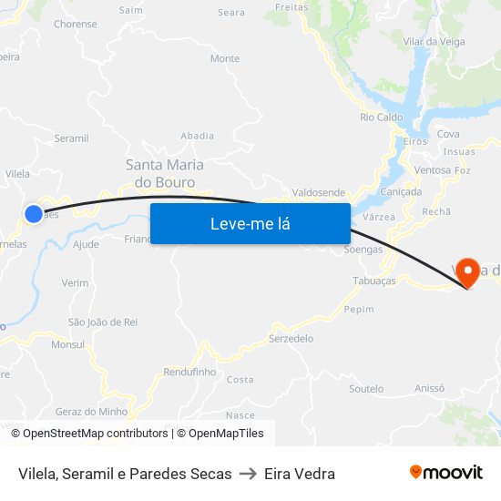 Vilela, Seramil e Paredes Secas to Eira Vedra map