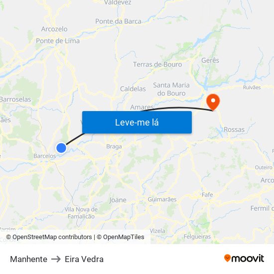 Manhente to Eira Vedra map