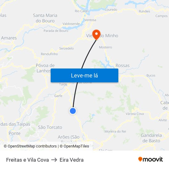 Freitas e Vila Cova to Eira Vedra map