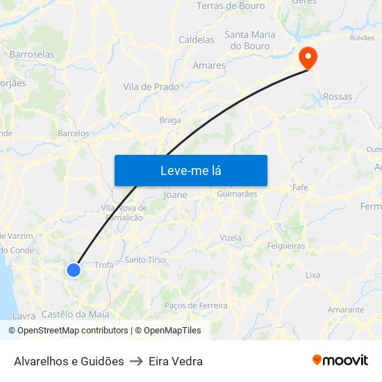 Alvarelhos e Guidões to Eira Vedra map