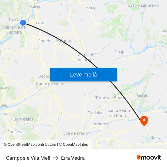 Campos e Vila Meã to Eira Vedra map