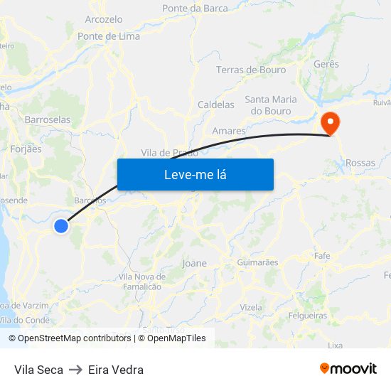 Vila Seca to Eira Vedra map