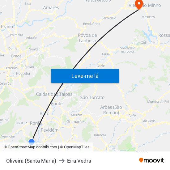 Oliveira (Santa Maria) to Eira Vedra map