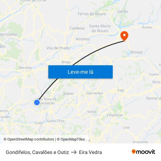 Gondifelos, Cavalões e Outiz to Eira Vedra map