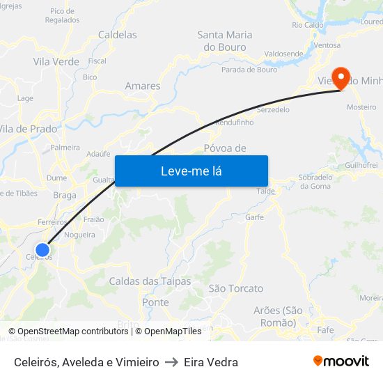 Celeirós, Aveleda e Vimieiro to Eira Vedra map