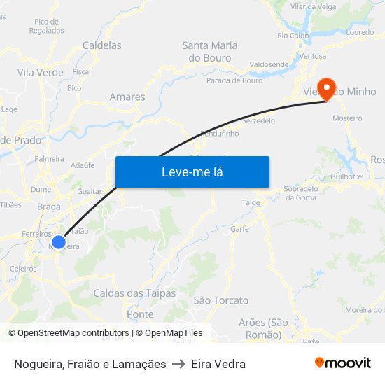 Nogueira, Fraião e Lamaçães to Eira Vedra map