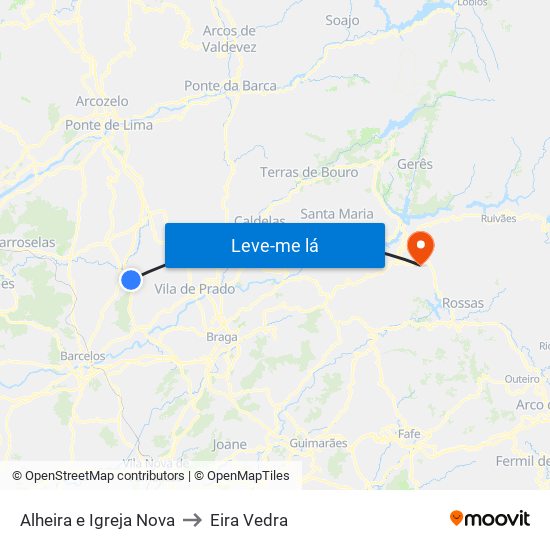 Alheira e Igreja Nova to Eira Vedra map