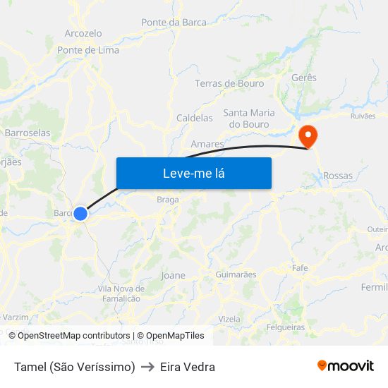 Tamel (São Veríssimo) to Eira Vedra map