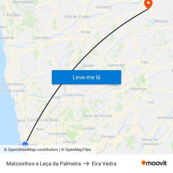 Matosinhos e Leça da Palmeira to Eira Vedra map