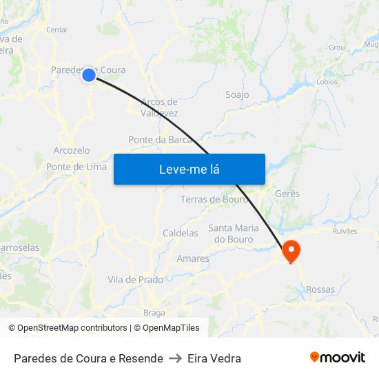 Paredes de Coura e Resende to Eira Vedra map