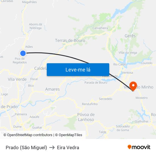 Prado (São Miguel) to Eira Vedra map
