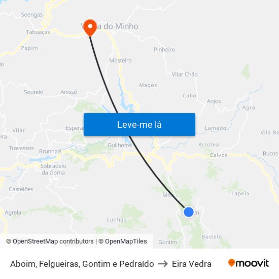 Aboim, Felgueiras, Gontim e Pedraído to Eira Vedra map