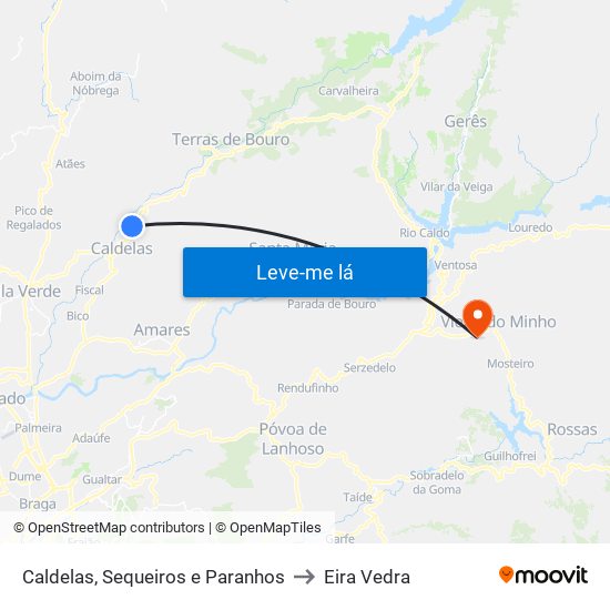 Caldelas, Sequeiros e Paranhos to Eira Vedra map
