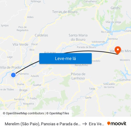 Merelim (São Paio), Panoias e Parada de Tibães to Eira Vedra map