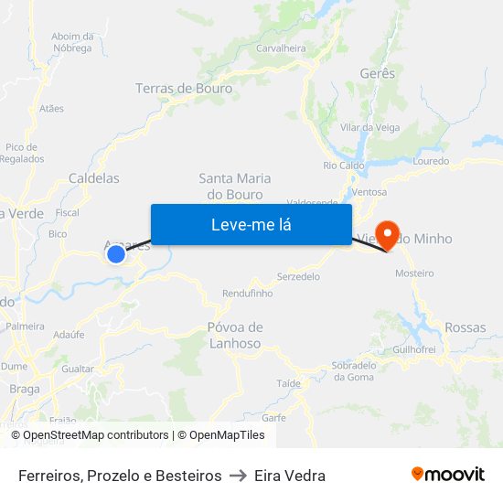 Ferreiros, Prozelo e Besteiros to Eira Vedra map