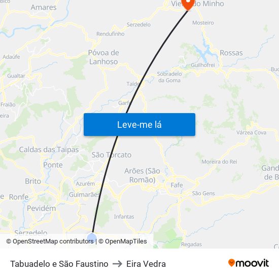 Tabuadelo e São Faustino to Eira Vedra map