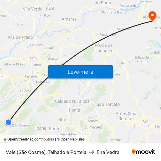 Vale (São Cosme), Telhado e Portela to Eira Vedra map