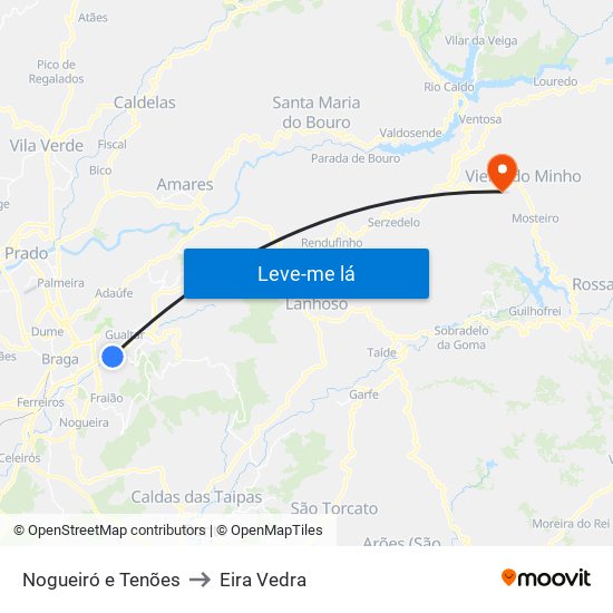 Nogueiró e Tenões to Eira Vedra map