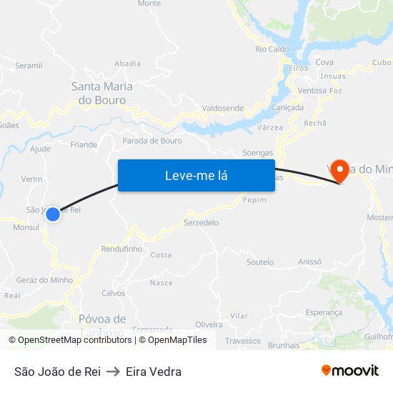 São João de Rei to Eira Vedra map