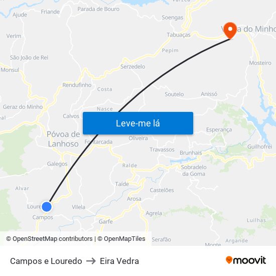 Campos e Louredo to Eira Vedra map