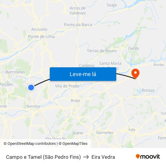 Campo e Tamel (São Pedro Fins) to Eira Vedra map