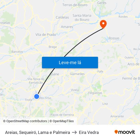 Areias, Sequeiró, Lama e Palmeira to Eira Vedra map