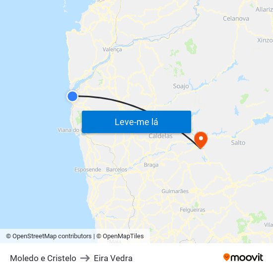Moledo e Cristelo to Eira Vedra map