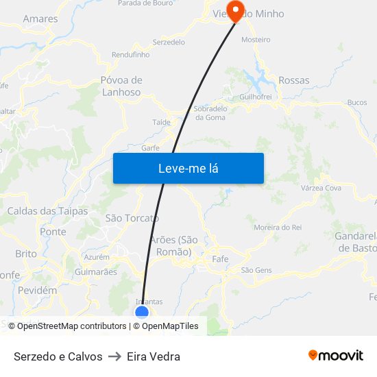 Serzedo e Calvos to Eira Vedra map