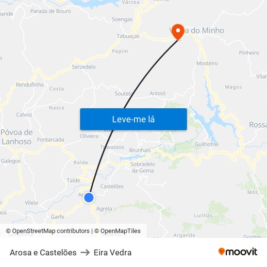 Arosa e Castelões to Eira Vedra map