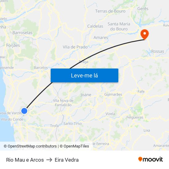 Rio Mau e Arcos to Eira Vedra map