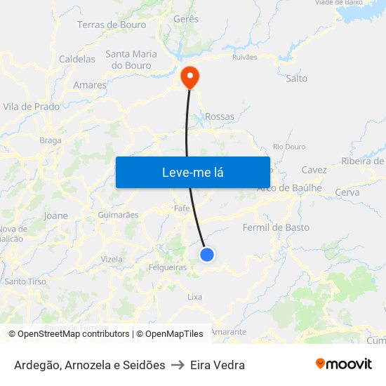 Ardegão, Arnozela e Seidões to Eira Vedra map