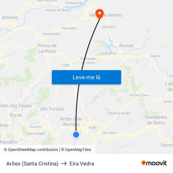 Arões (Santa Cristina) to Eira Vedra map