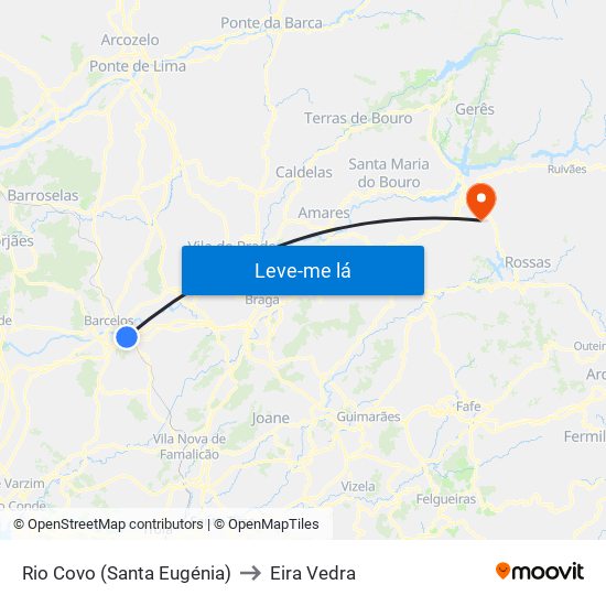 Rio Covo (Santa Eugénia) to Eira Vedra map
