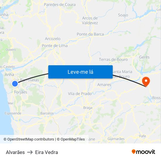 Alvarães to Eira Vedra map