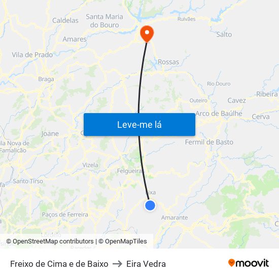 Freixo de Cima e de Baixo to Eira Vedra map