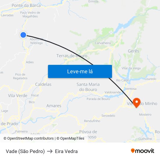 Vade (São Pedro) to Eira Vedra map