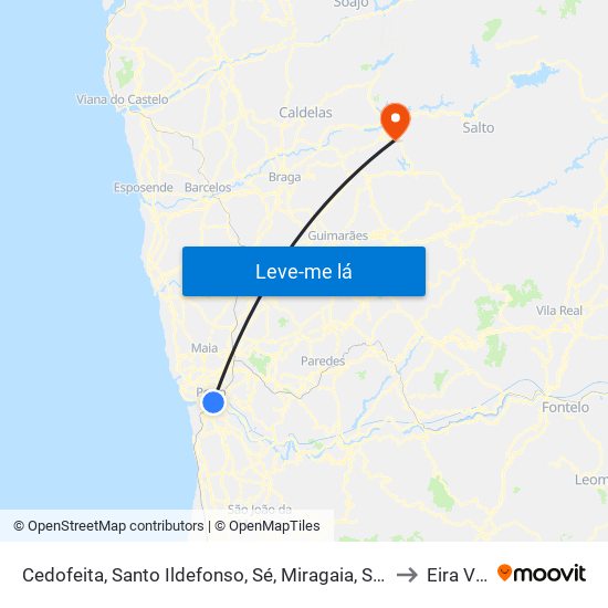 Cedofeita, Santo Ildefonso, Sé, Miragaia, São Nicolau e Vitória to Eira Vedra map