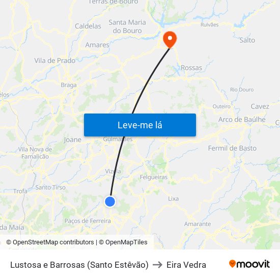 Lustosa e Barrosas (Santo Estêvão) to Eira Vedra map