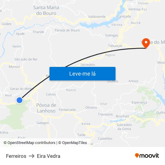 Ferreiros to Eira Vedra map
