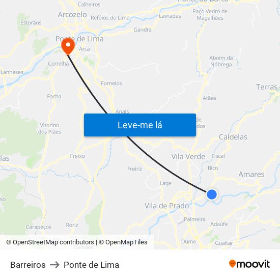 Barreiros to Ponte de Lima map