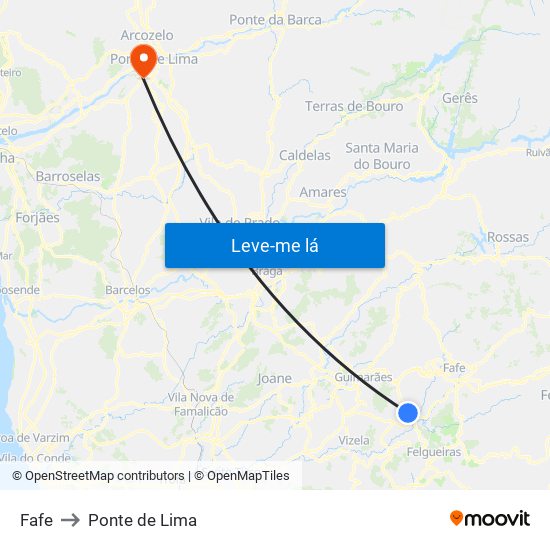 Fafe to Ponte de Lima map