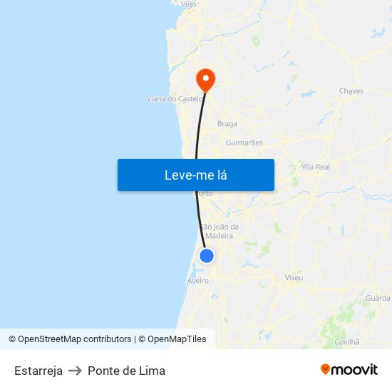 Estarreja to Ponte de Lima map