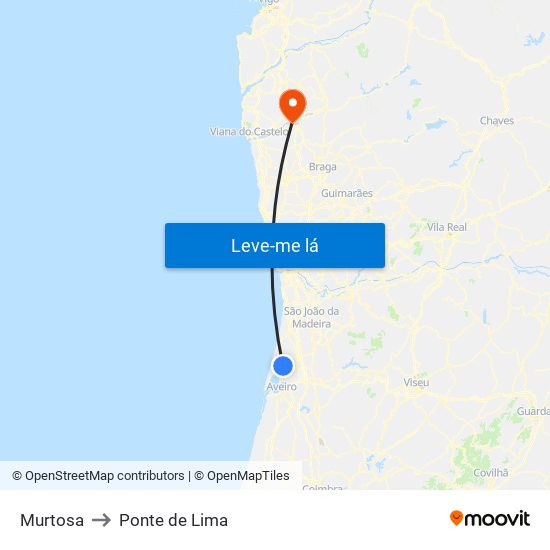 Murtosa to Ponte de Lima map