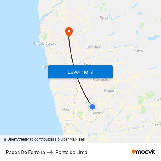 Paços De Ferreira to Ponte de Lima map
