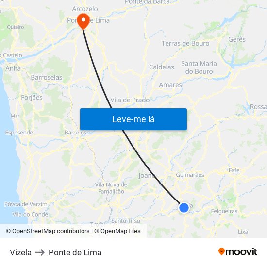 Vizela to Ponte de Lima map