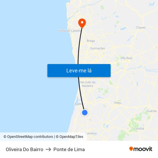 Oliveira Do Bairro to Ponte de Lima map