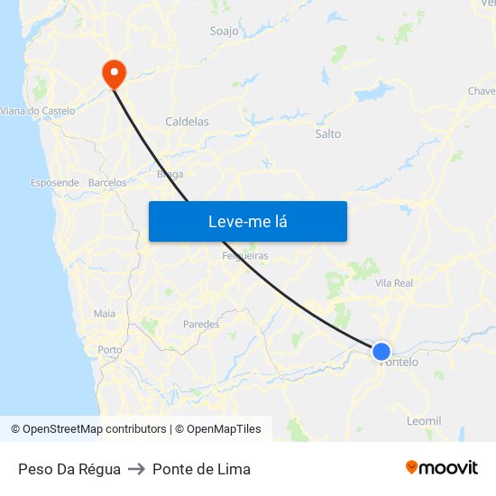 Peso Da Régua to Ponte de Lima map