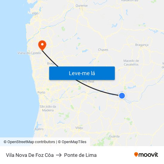 Vila Nova De Foz Côa to Ponte de Lima map