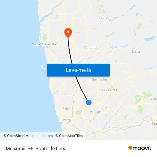 Meixomil to Ponte de Lima map